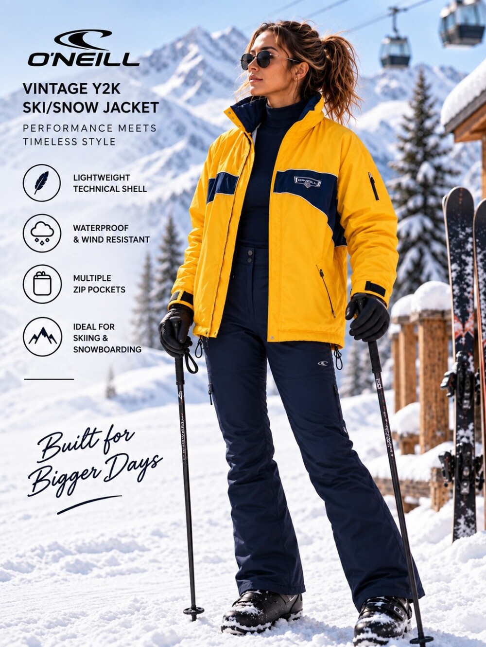 O’Neill Vintage Y2K Lightweight Ski/Snow Jacket | Waterproof Technical Shell | L